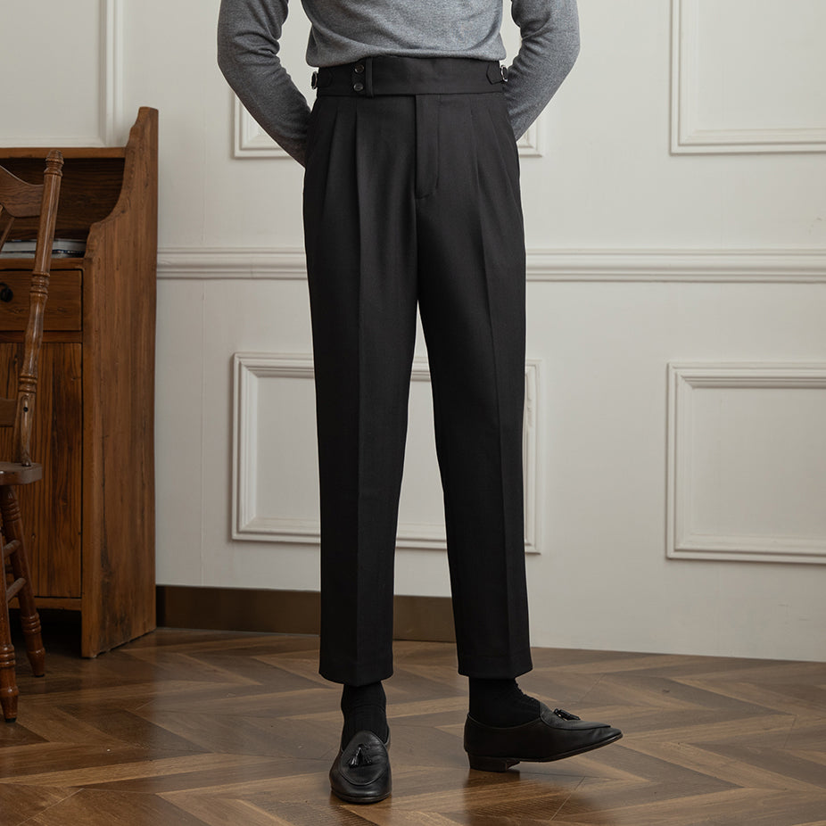 Men's Tuscany Herringbone Wool Blend Double Pleated Trousers