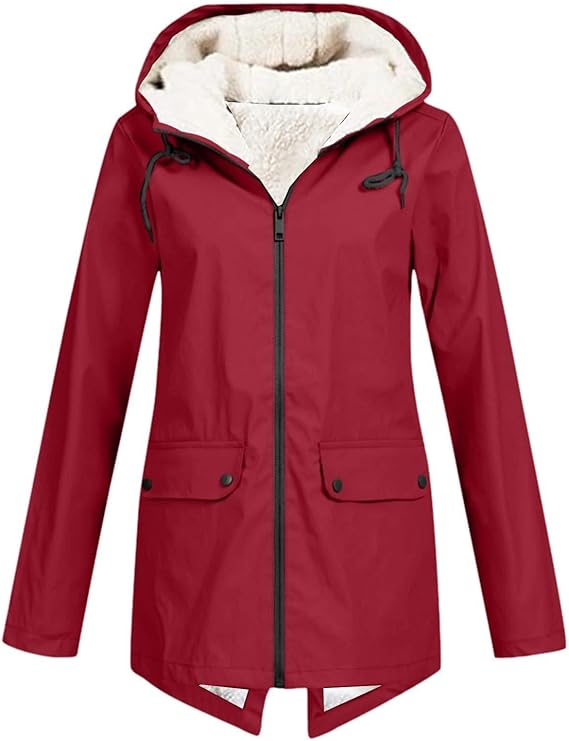 Women's Hooded Winter Jacket, Wind-Resistant, Zip Closure, Flap Pockets, Transitional Jacket