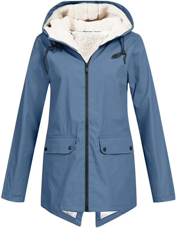 Women's Hooded Winter Jacket, Wind-Resistant, Zip Closure, Flap Pockets, Transitional Jacket