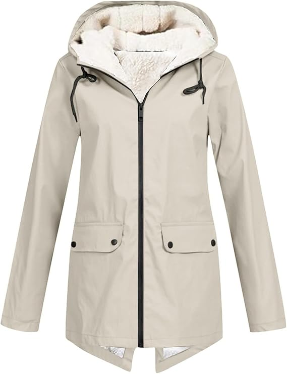 Women's Hooded Winter Jacket, Wind-Resistant, Zip Closure, Flap Pockets, Transitional Jacket