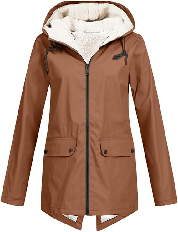 Women's Hooded Winter Jacket, Wind-Resistant, Zip Closure, Flap Pockets, Transitional Jacket