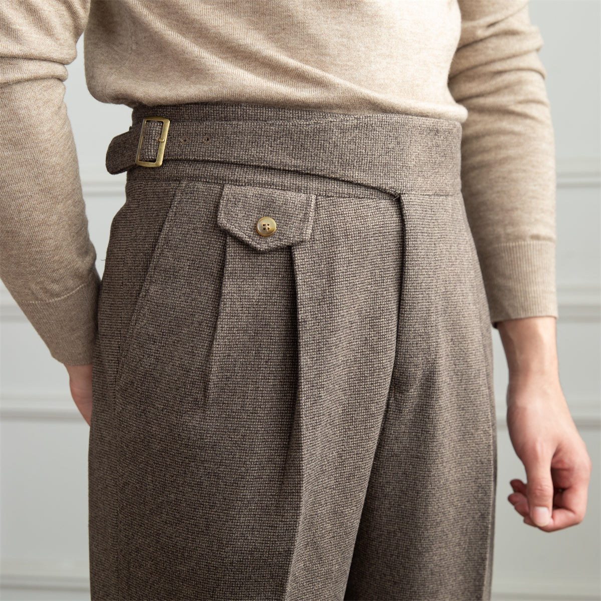 Men's Textured Houndstooth Straight-Fit Trousers