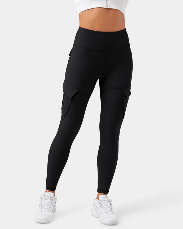 Women’s High-Waist Cargo Leggings, 7/8 Length, 4-Way Stretch, Moisture-Wicking with Pockets
