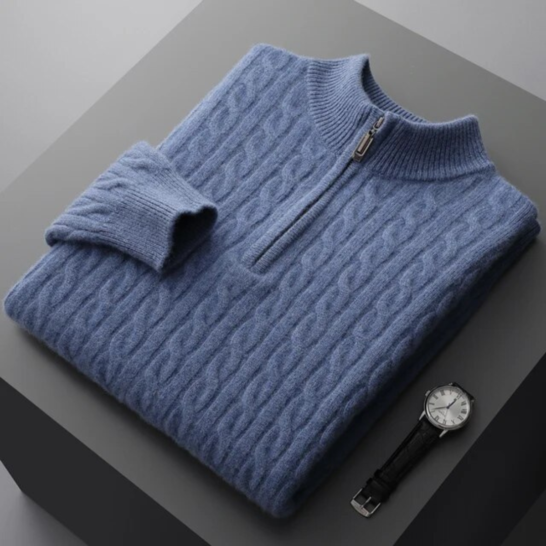 Men’s Cashmere Woven Half-Zip Sweater