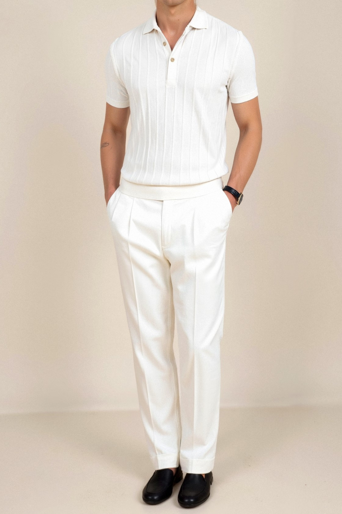 Men’s Vertical Striped Button-Up Polo Shirt