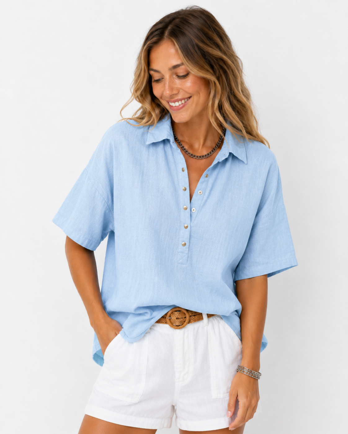 Women's Collared Button-Front Blouse