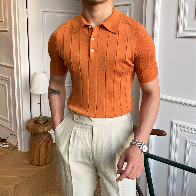 Men's Pleated Elegance Knitted Polo