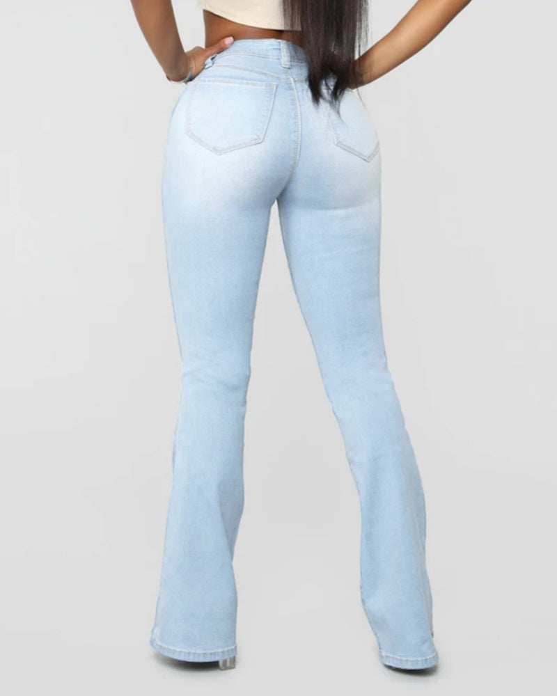 Women’s High-Waist Flared Stretch Jeans, Slim Fit Denim Trousers, Multicolor