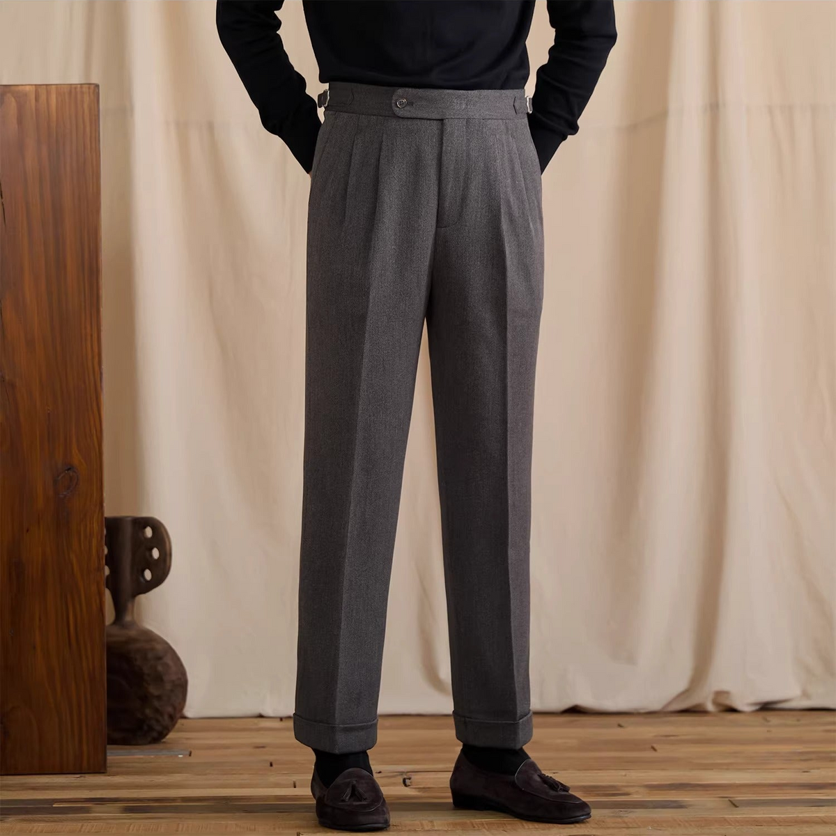 Men's Bern Wool Blend Herringbone High Waisted Trousers