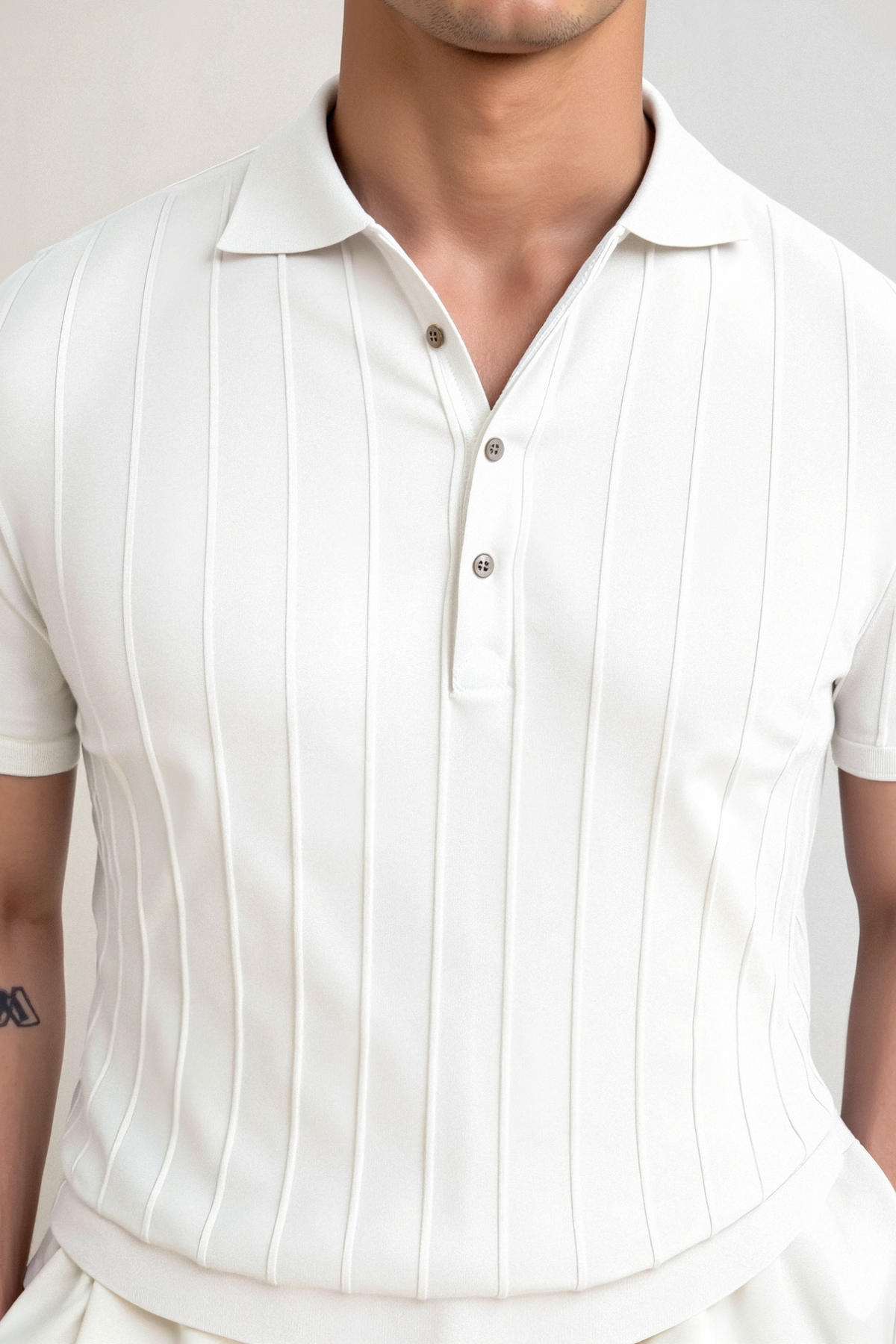 Men’s Vertical Striped Button-Up Polo Shirt