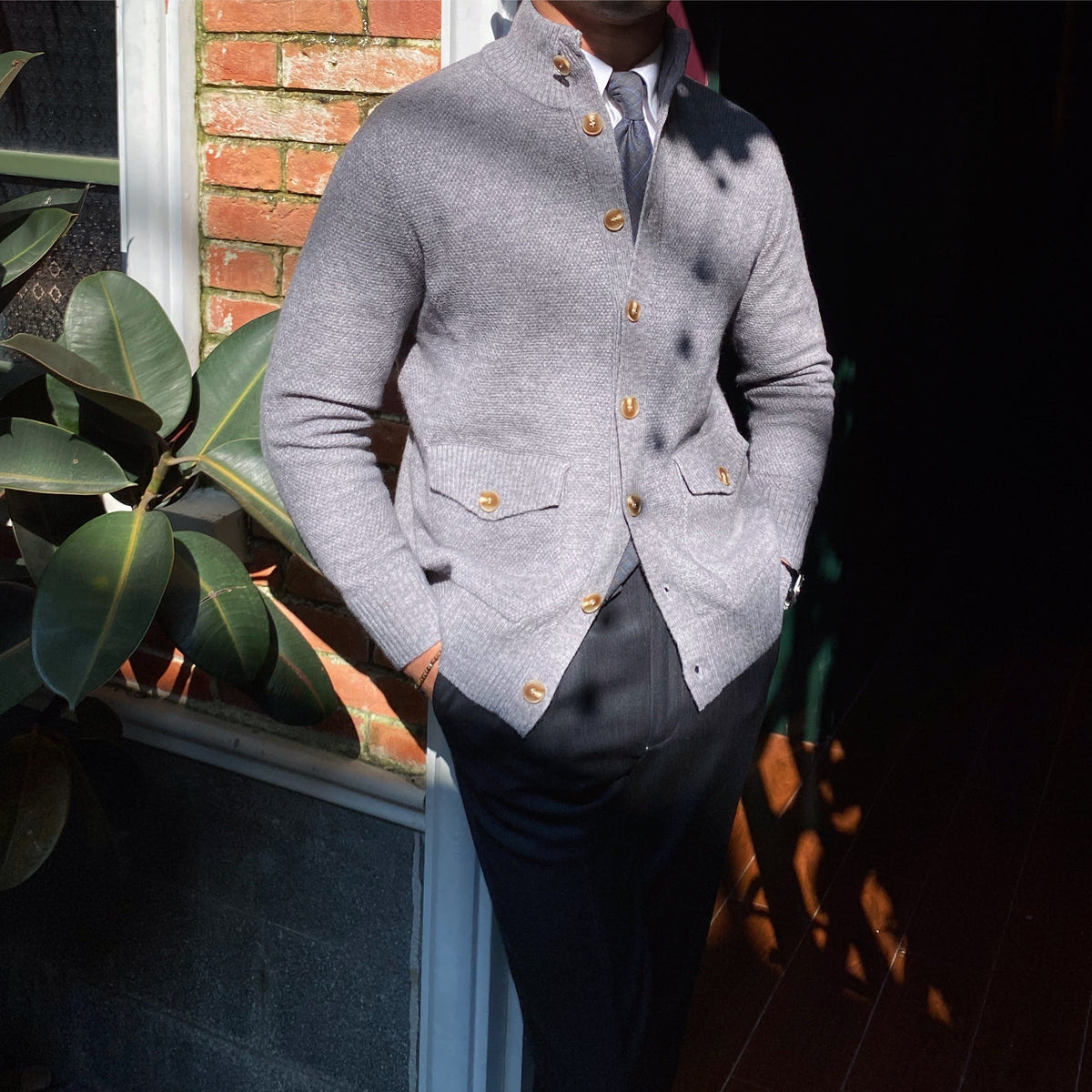 Men's Textured Button Up Knit Cardigan
