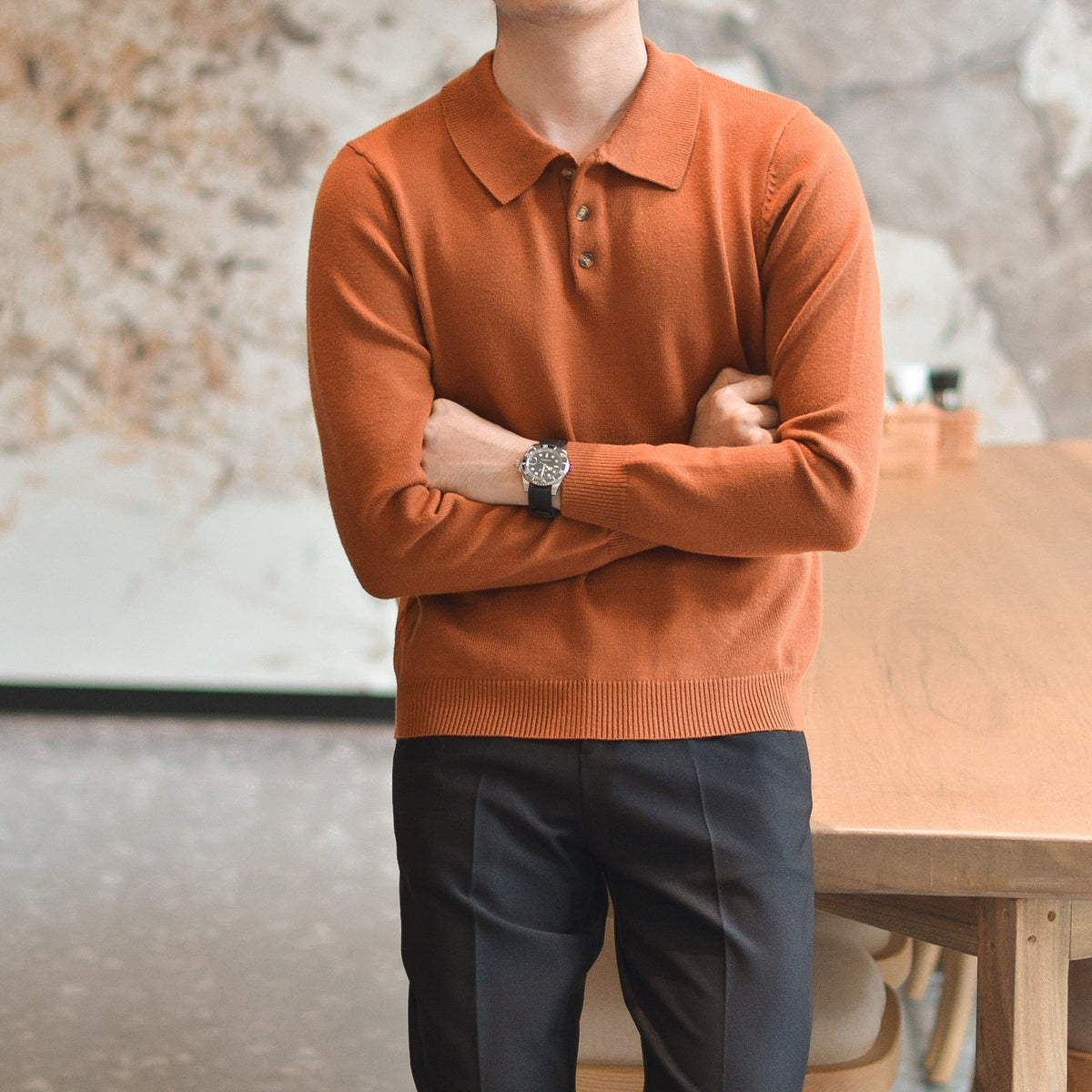 Men’s Long Sleeve Knit Polo Shirt