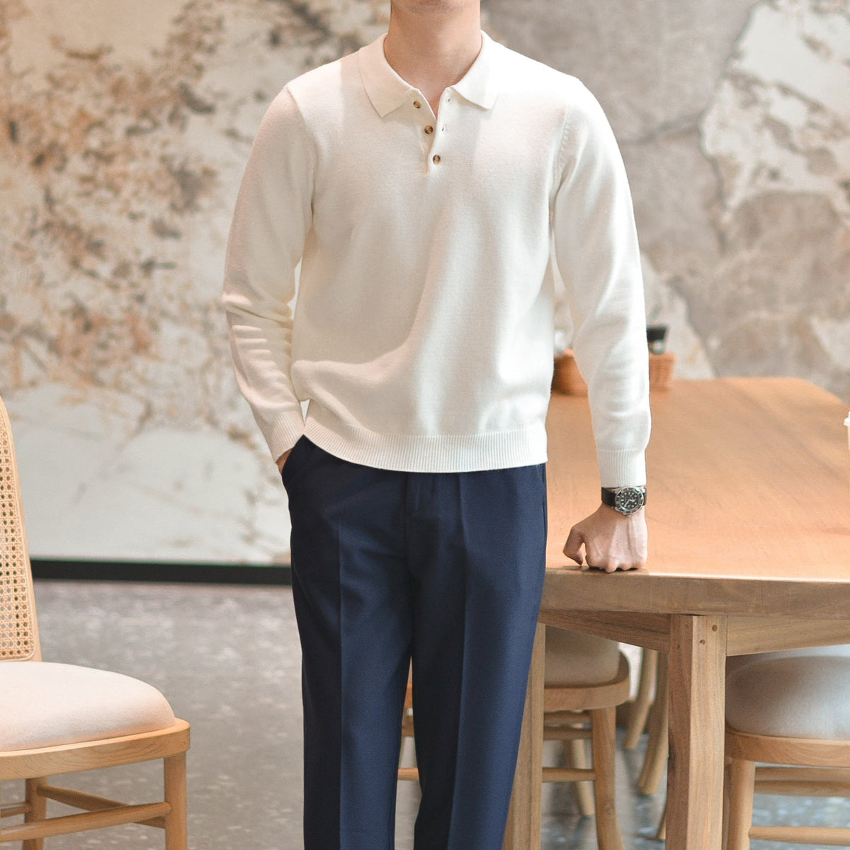 Men’s Long Sleeve Knit Polo Shirt
