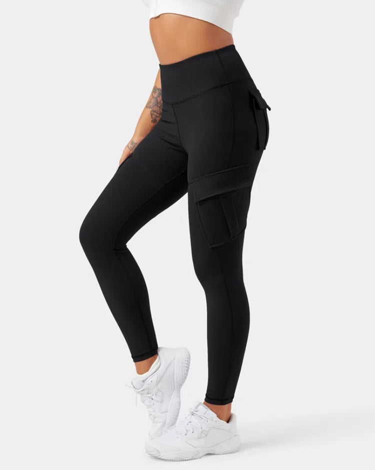 Women’s High-Waist Cargo Leggings, 7/8 Length, 4-Way Stretch, Moisture-Wicking with Pockets