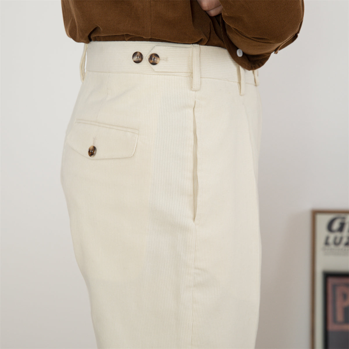 Men's Cotton Corduroy Straight-Fit Trousers with Pleats