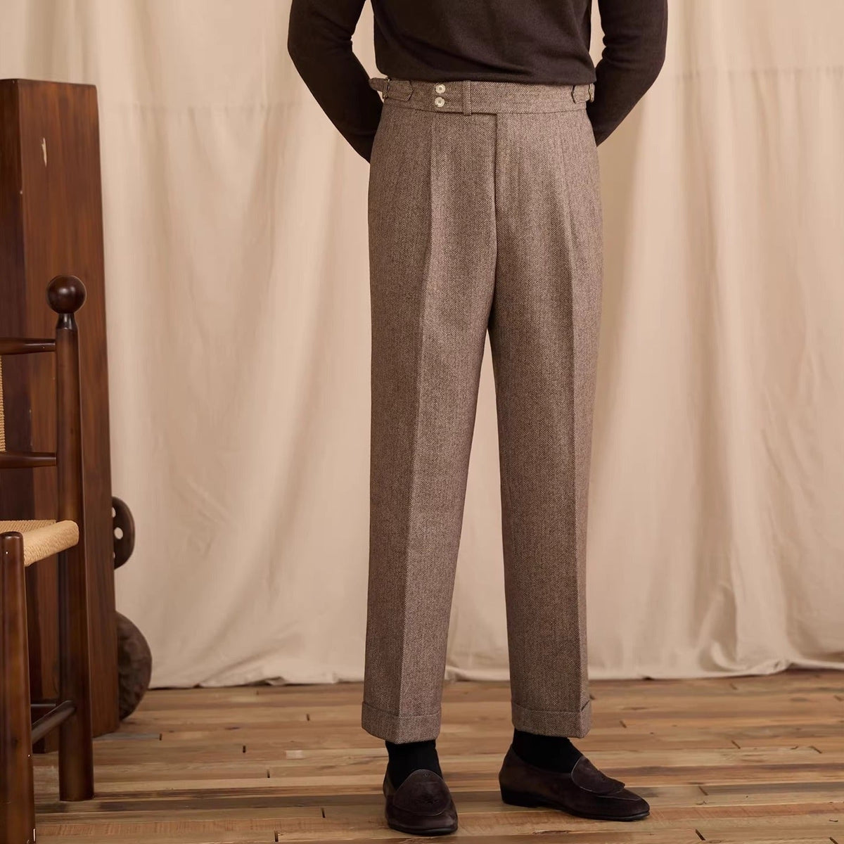 Men's Vienna Herringbone Wool Blend Trousers