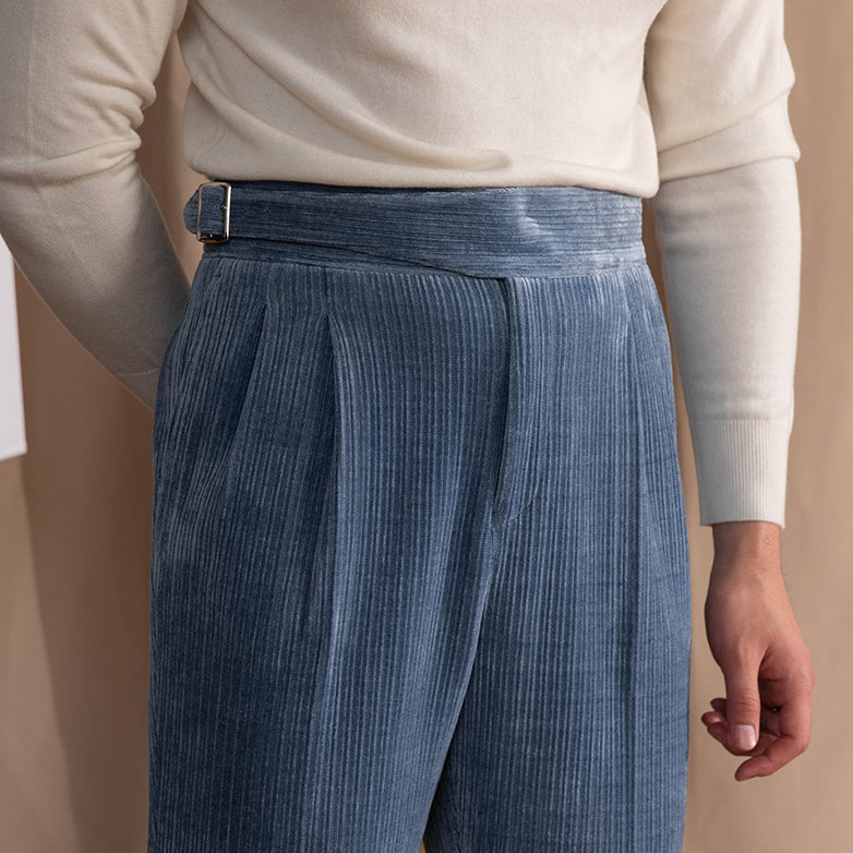 Men's Catania Chenille Ribbed Double Pleated Gurkha Trousers