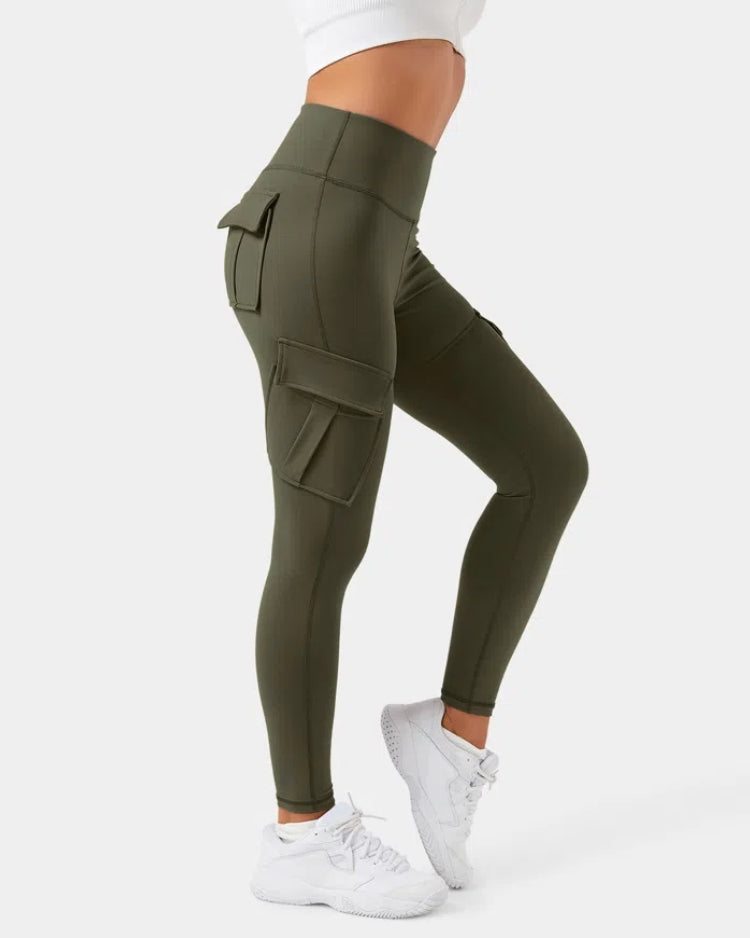 Women’s High-Waist Cargo Leggings, 7/8 Length, 4-Way Stretch, Moisture-Wicking with Pockets