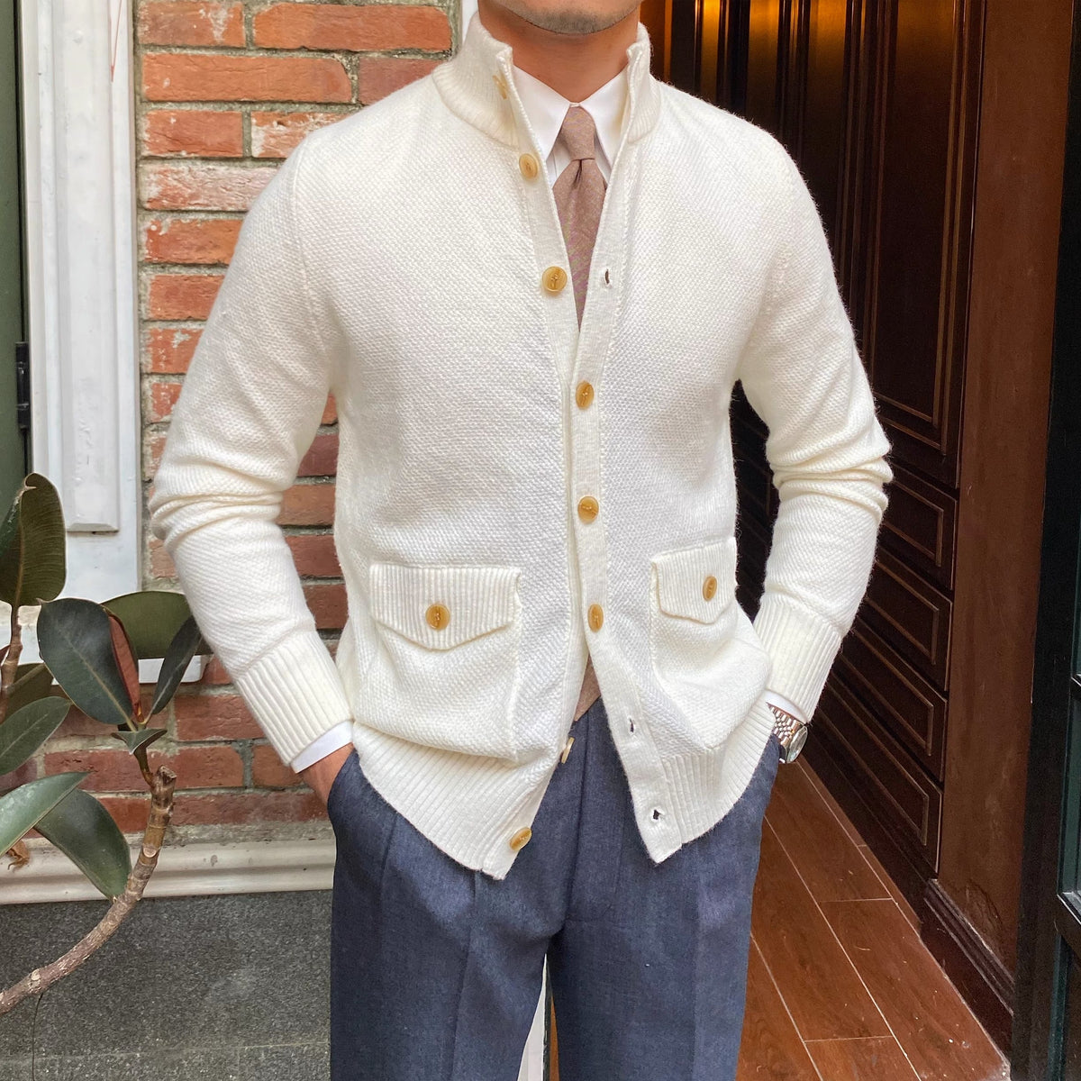 Men's Textured Button Up Knit Cardigan