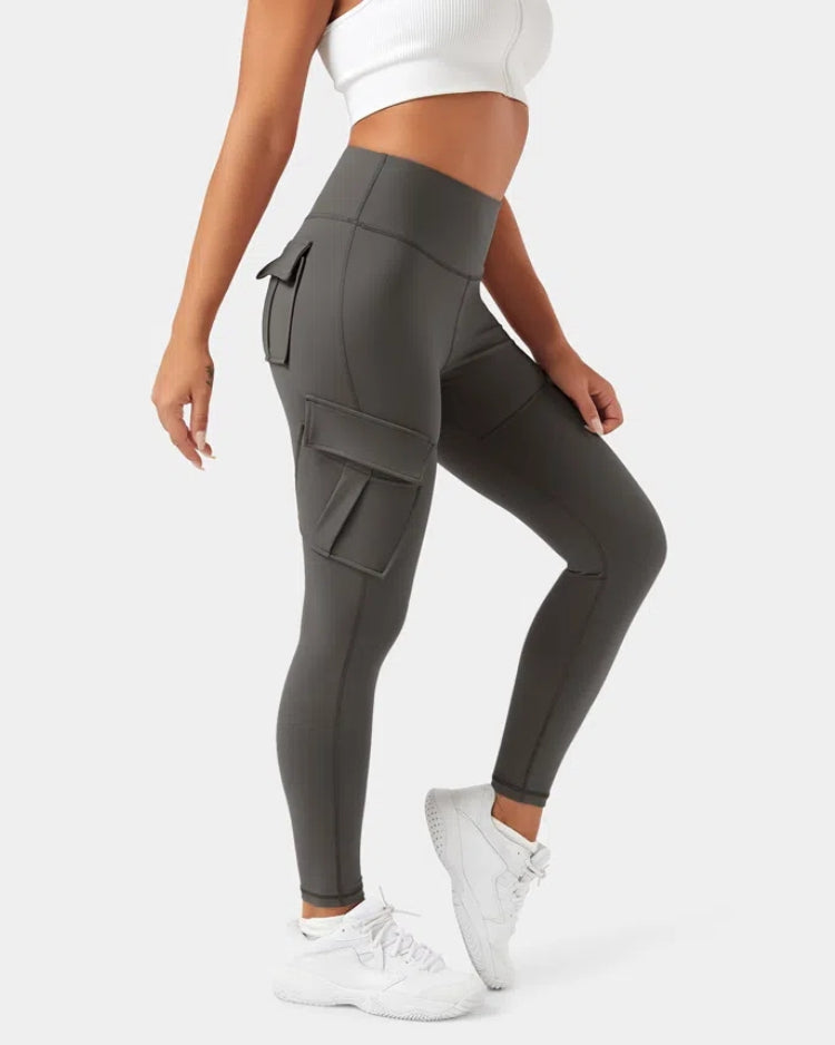 Women’s High-Waist Cargo Leggings, 7/8 Length, 4-Way Stretch, Moisture-Wicking with Pockets
