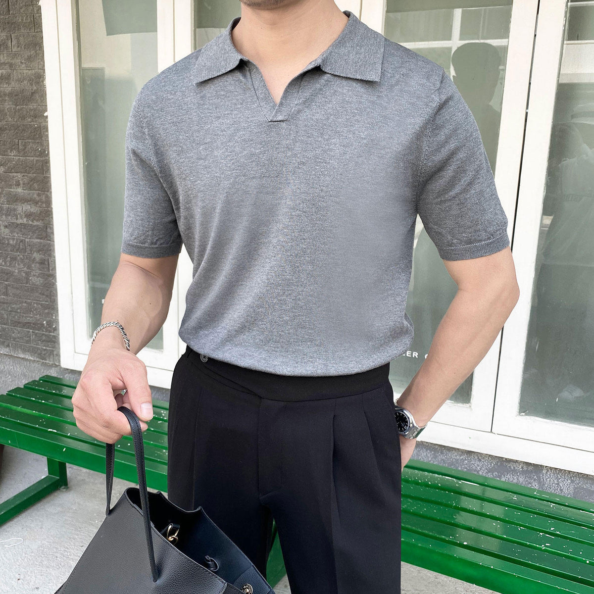 Men’s Lyocell Knit Open Collar Polo Shirt