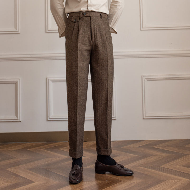Men's Herringbone Wool Blend Suit Trousers