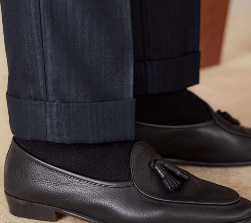 Men's Lazio Herringbone Striped Straight Fit Pleated Trousers