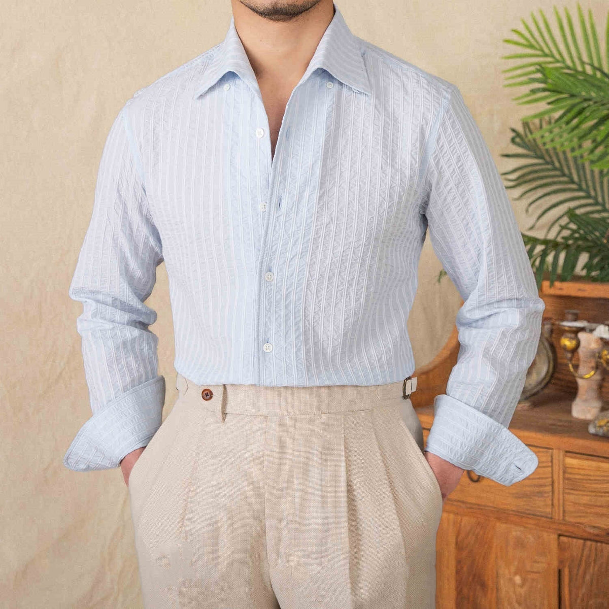 Men's Budva Cotton Seersucker Long Sleeve Shirt