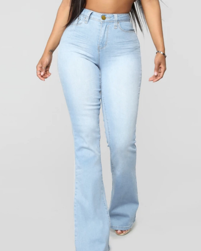 Women’s High-Waist Flared Stretch Jeans, Slim Fit Denim Trousers, Multicolor