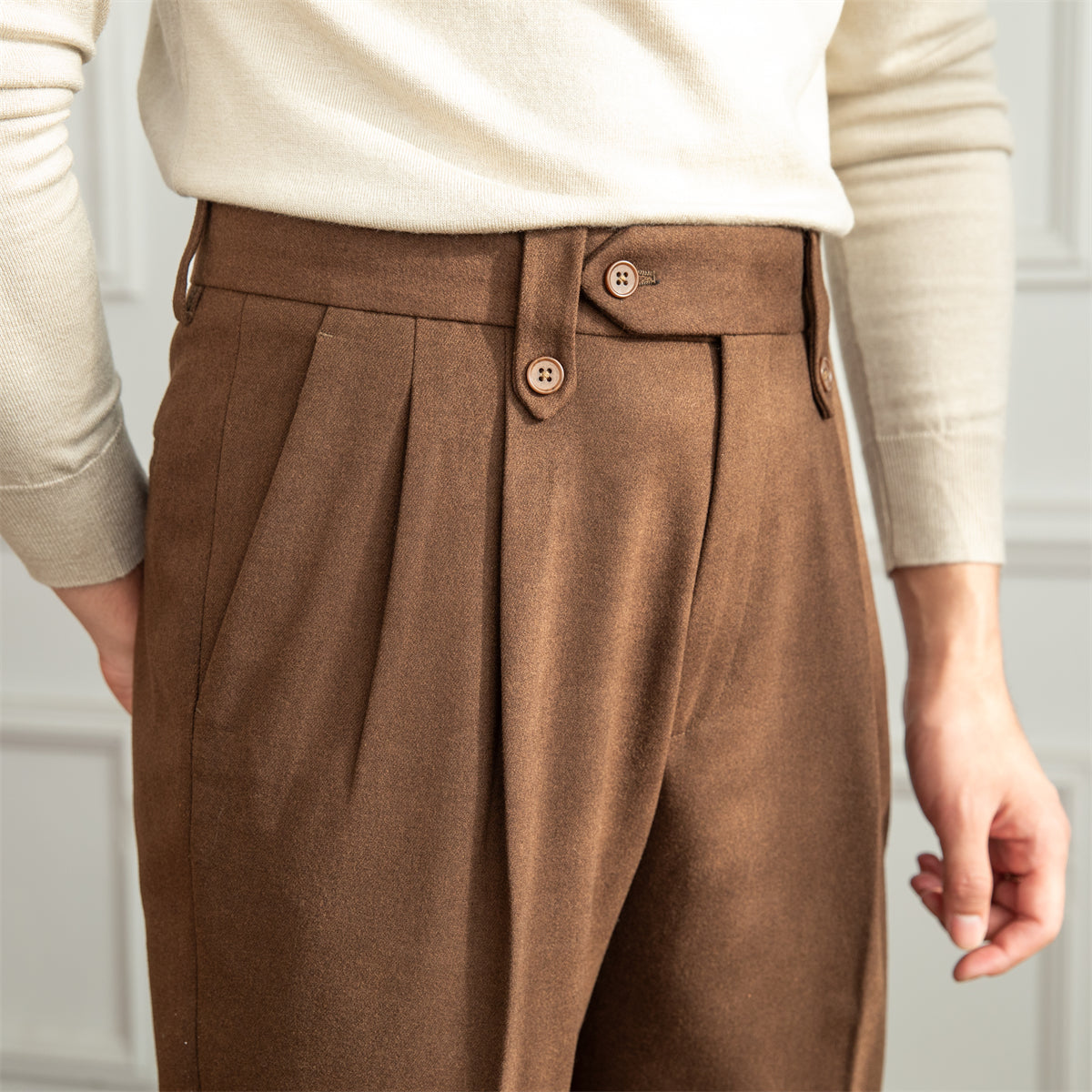 Men's Wool Blend Pleated Trousers