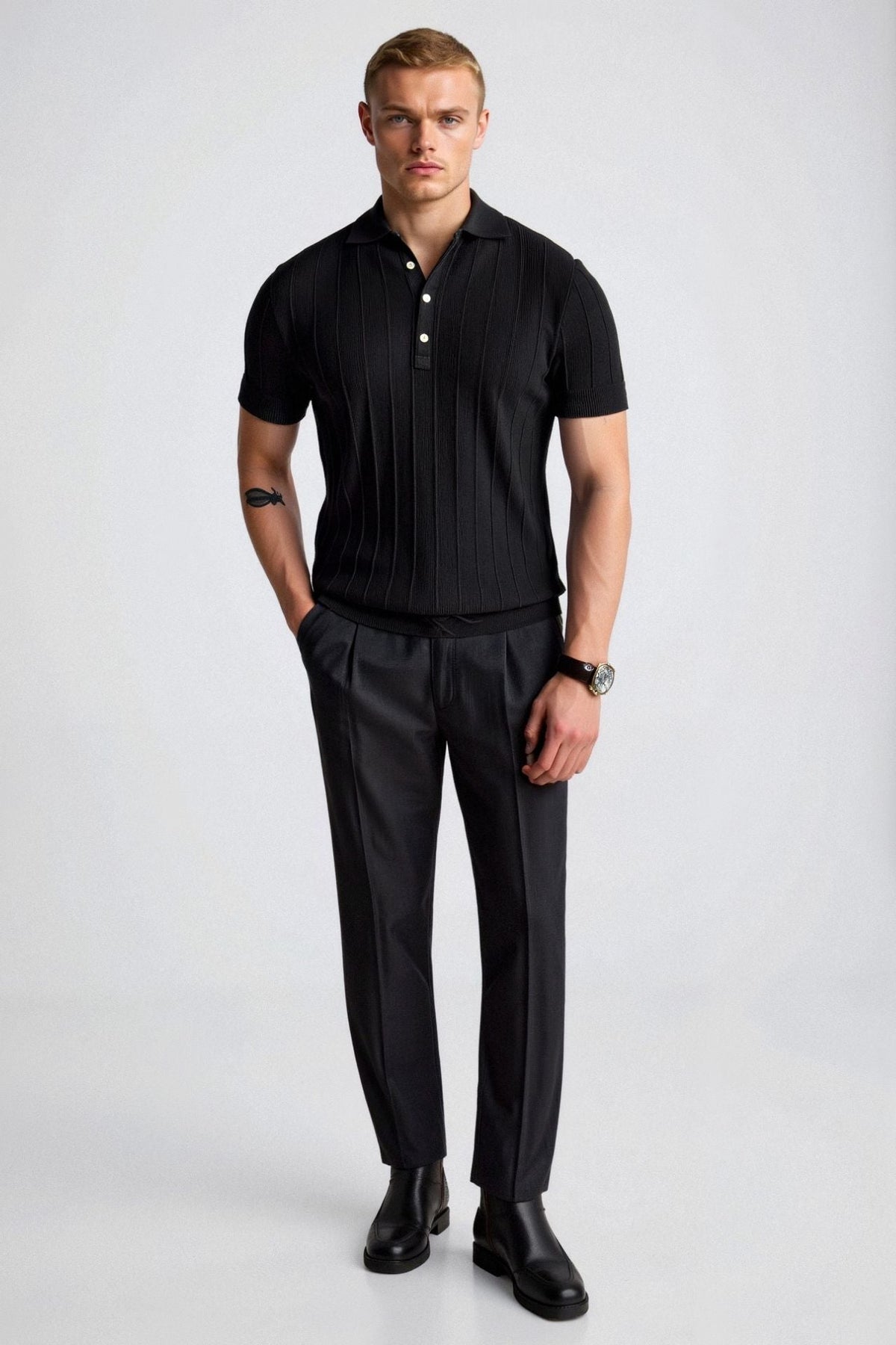 Men’s Vertical Striped Button-Up Polo Shirt