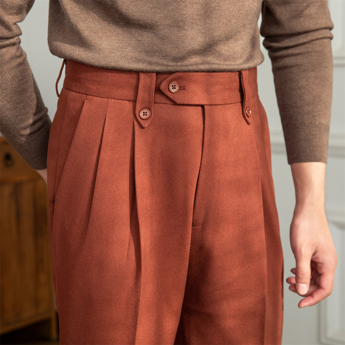 Men's Wool Blend Pleated Trousers