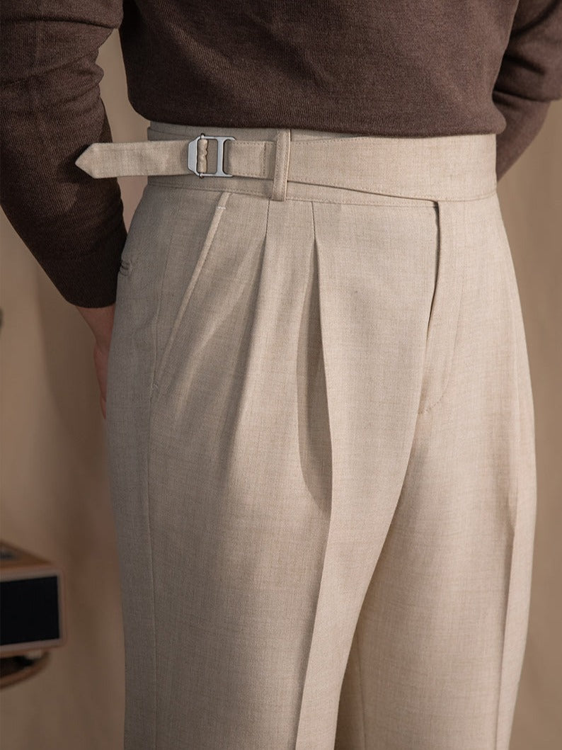 Men's Vicenza Gurkha Double Pleated Straight Fit Trousers