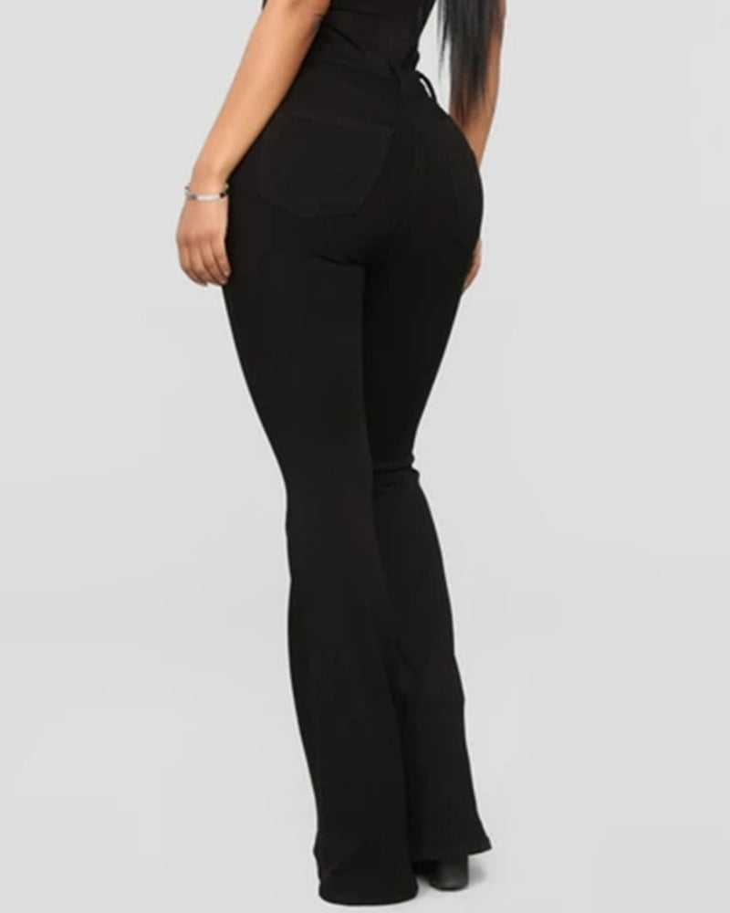 Women’s High-Waist Flared Stretch Jeans, Slim Fit Denim Trousers, Multicolor