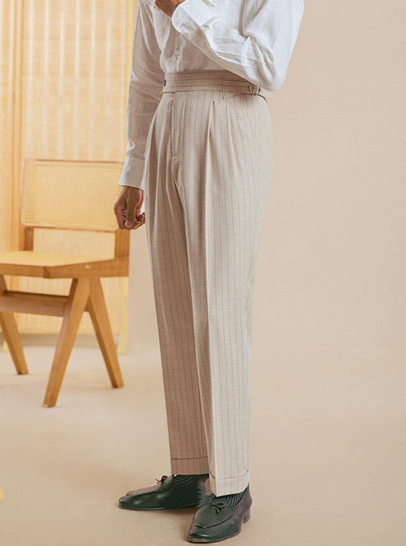Men's Pinstripe Pleated Trousers