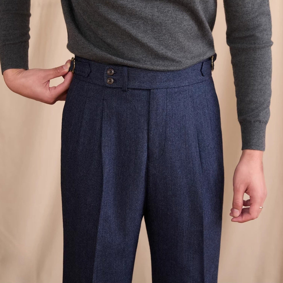 Men's Vienna Herringbone Wool Blend Trousers