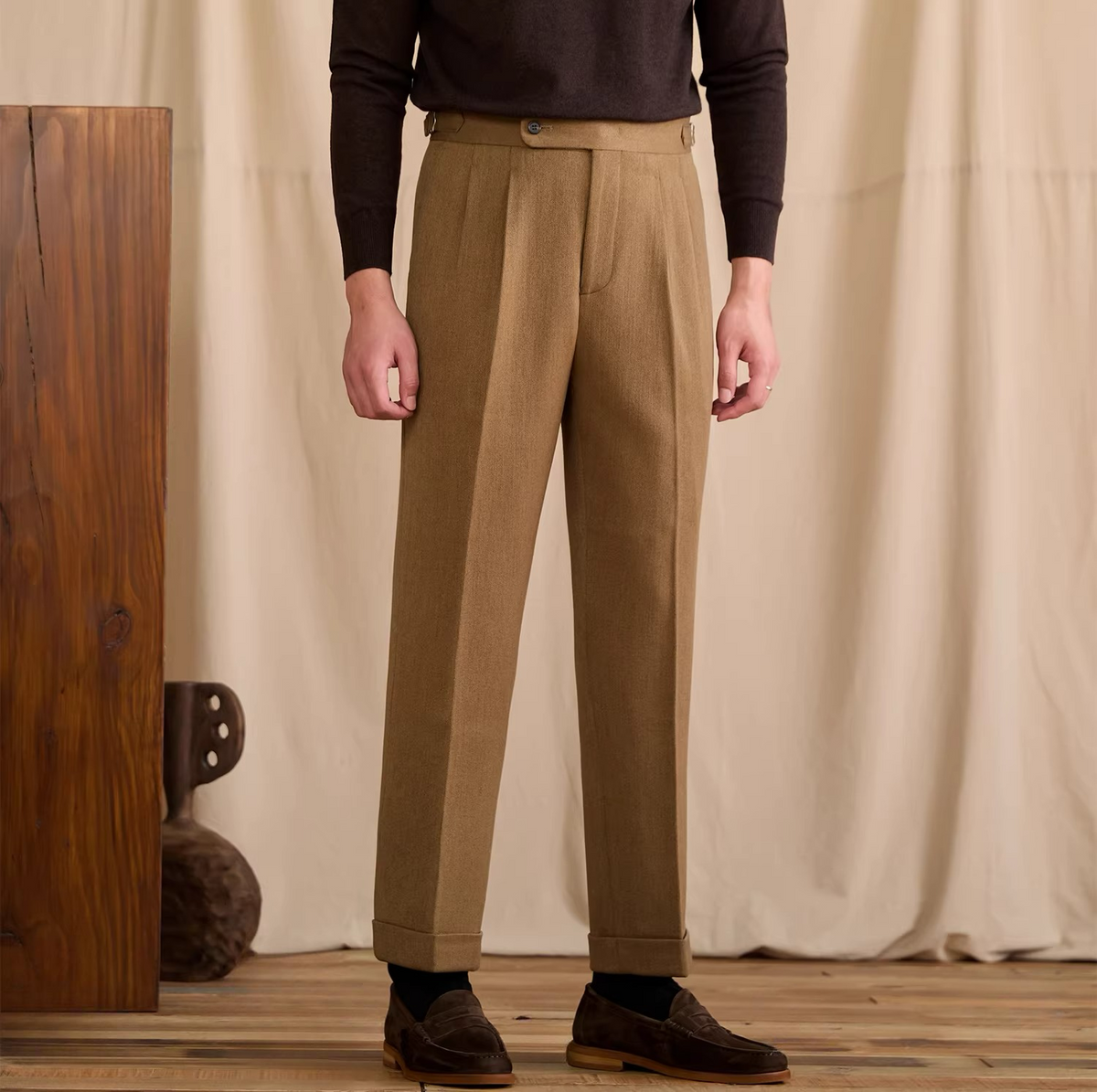 Men's Bern Wool Blend Herringbone High Waisted Trousers