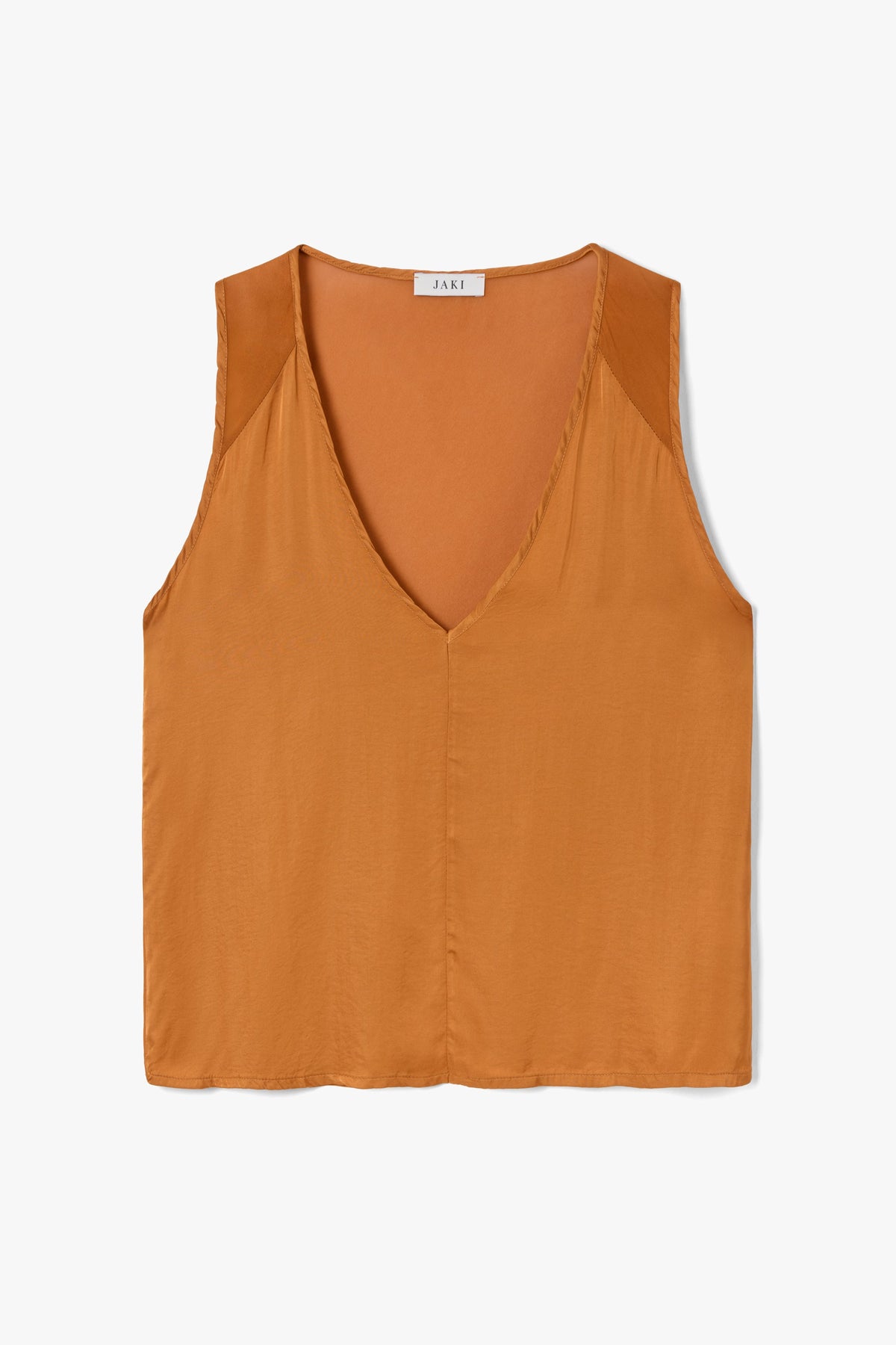Women's V-Neck Satin Top in Sunset Orange with Sheer Back