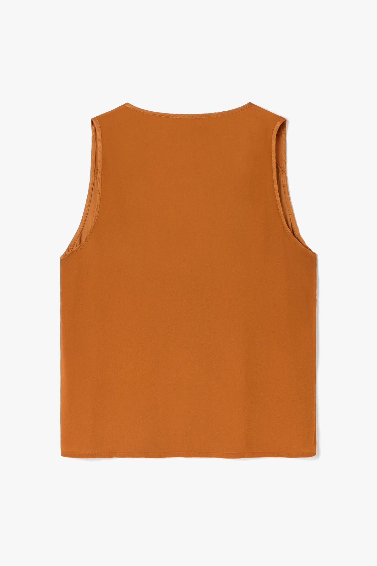 Women's V-Neck Satin Top in Sunset Orange with Sheer Back