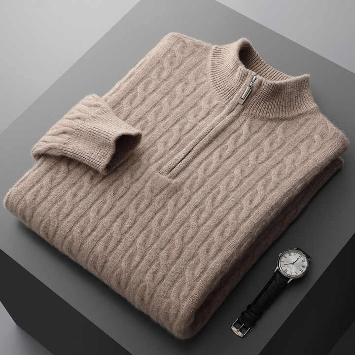 Men’s Cashmere Woven Half-Zip Sweater