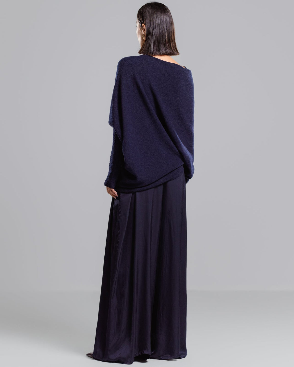 Women's Navy Asymmetrical Draped Seamless Knit Top
