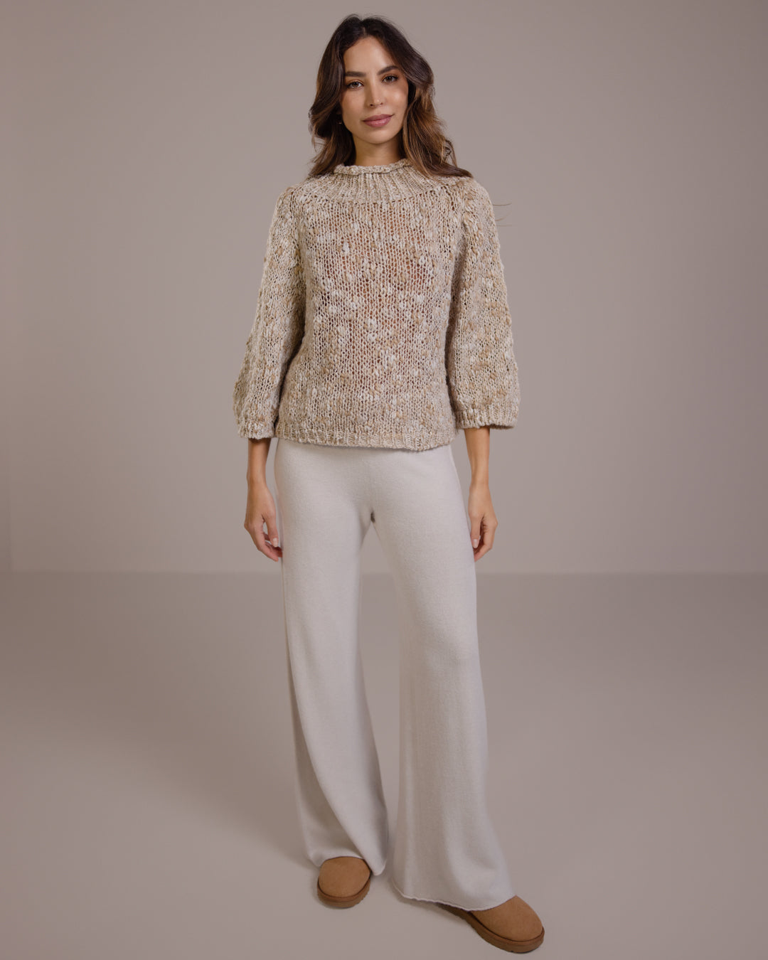 Women's Light Beige Mockneck Sweater