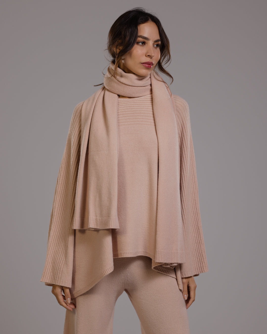 Women's Dusty Pink Ribbed Shawl, Textured Knit Wrap