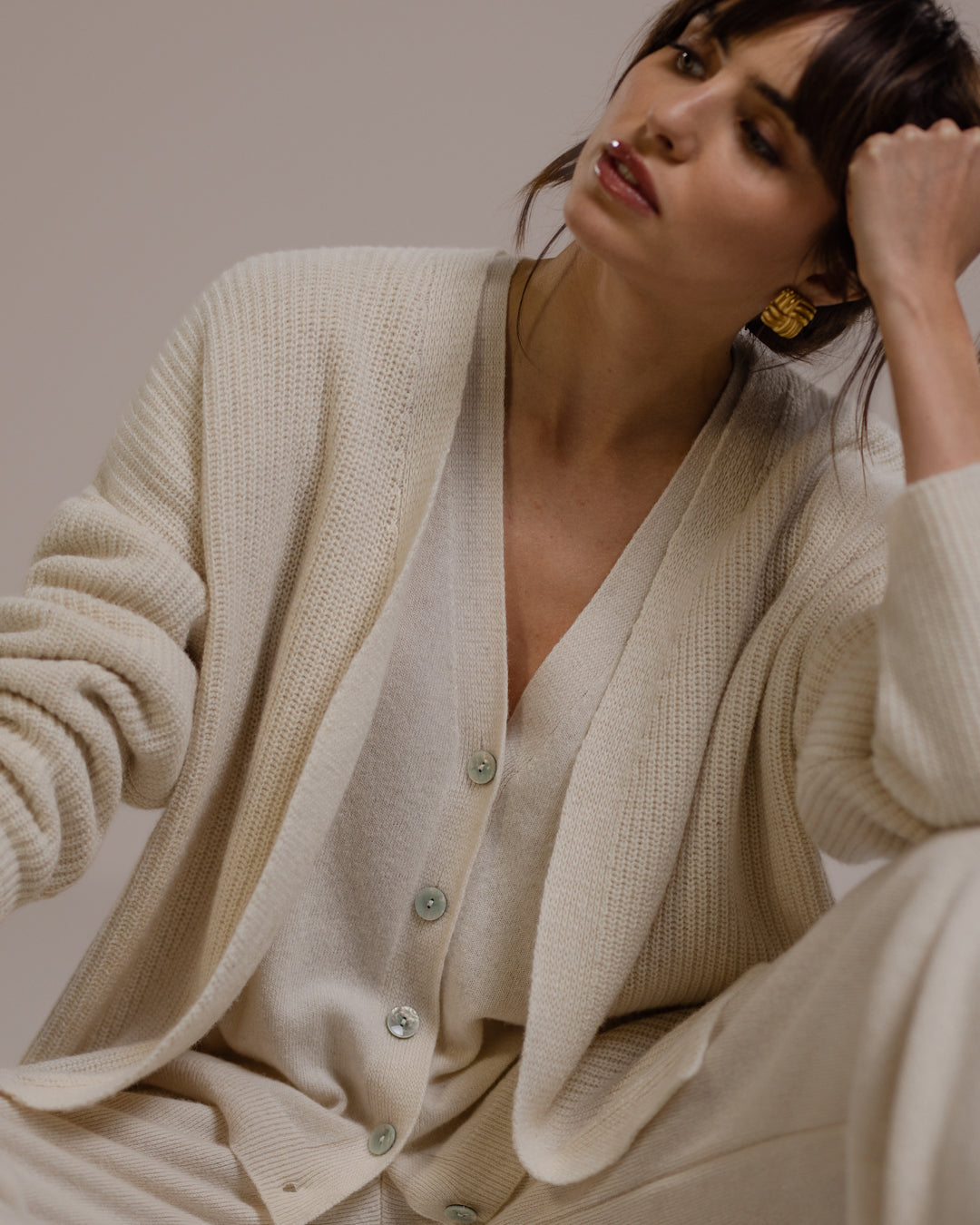 Women's Light Beige Open Cardigan