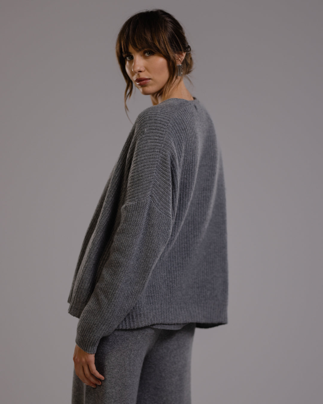 Women's Grey Melange Open Cardigan