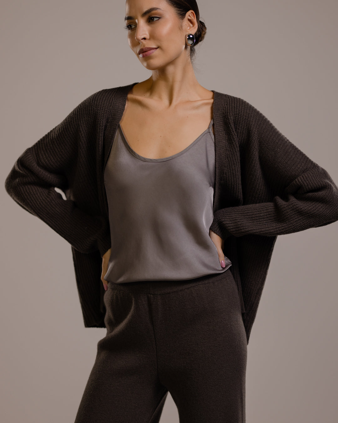 Women's Open Cardigan Espresso Brown