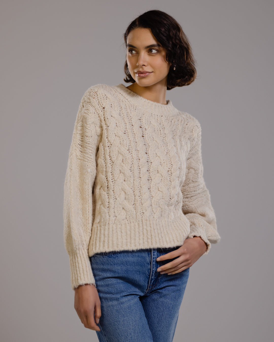 Women's Cable Knit Sweater Light Beige