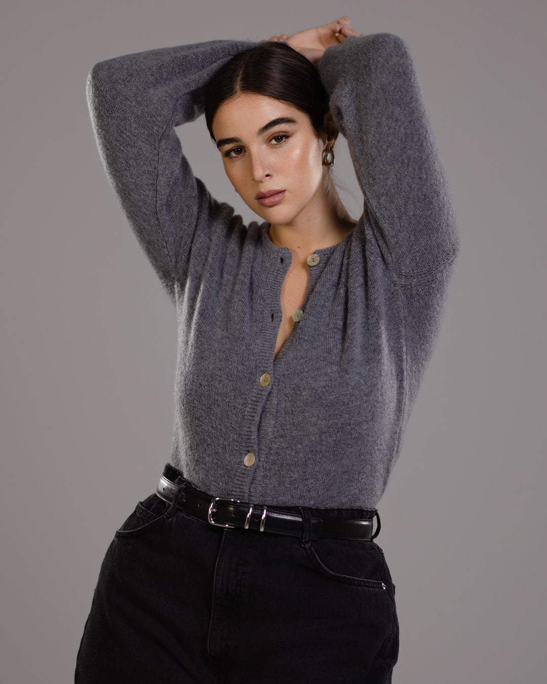 Women's Grey Button-Up Cardigan
