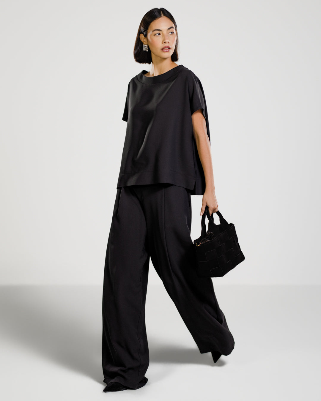 Women’s Black Pleated Trousers with Elastic Waist