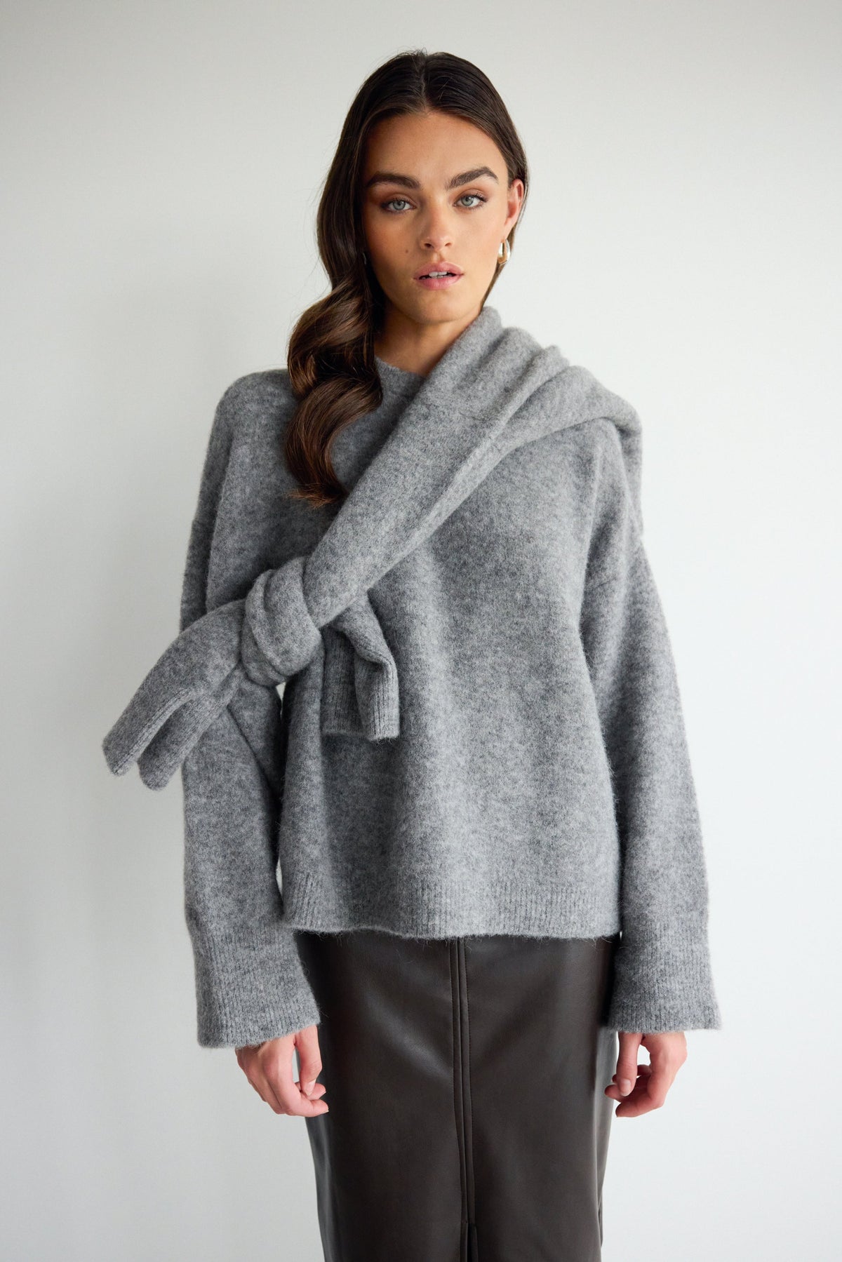 Women's Light Grey Sweater, Alpaca Blend Knit Pullover
